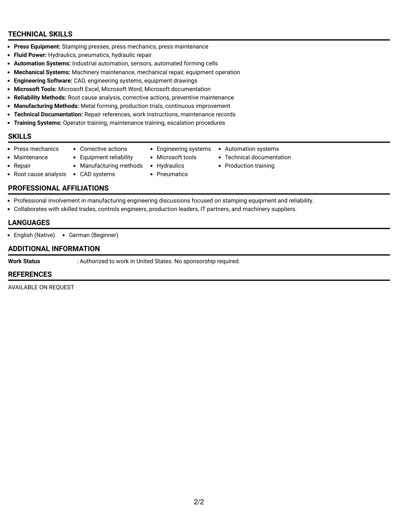 Resume Example Page 2