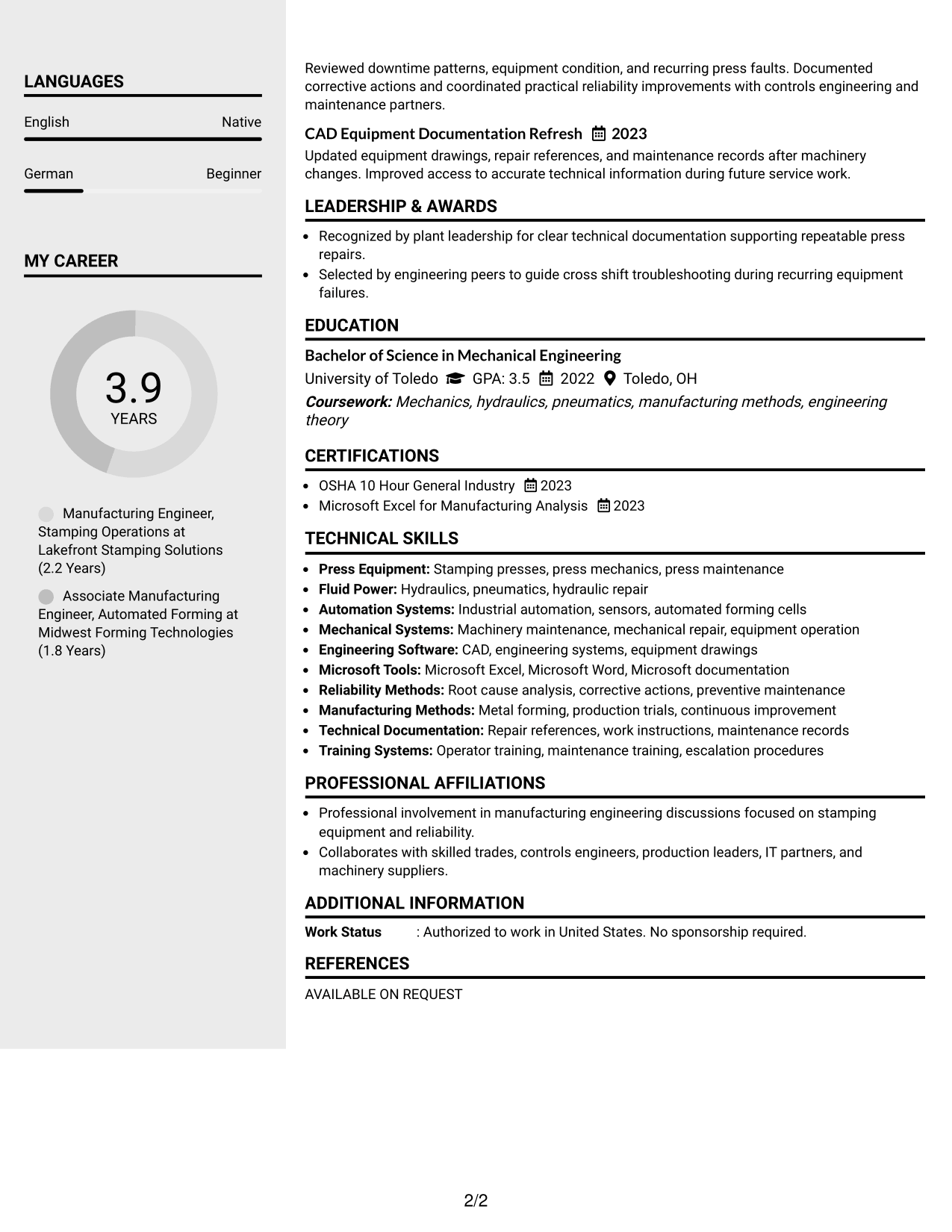Resume Example Page 2