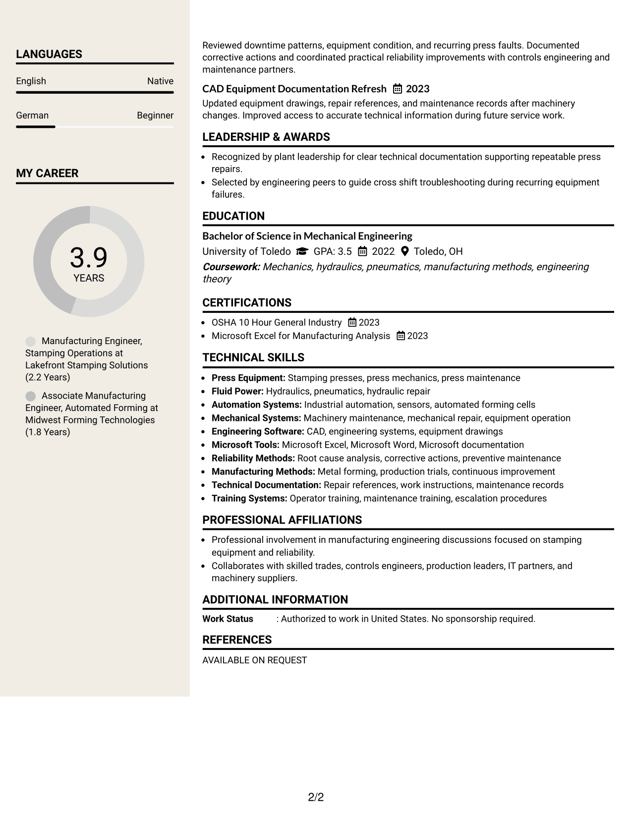 Resume Example Page 2