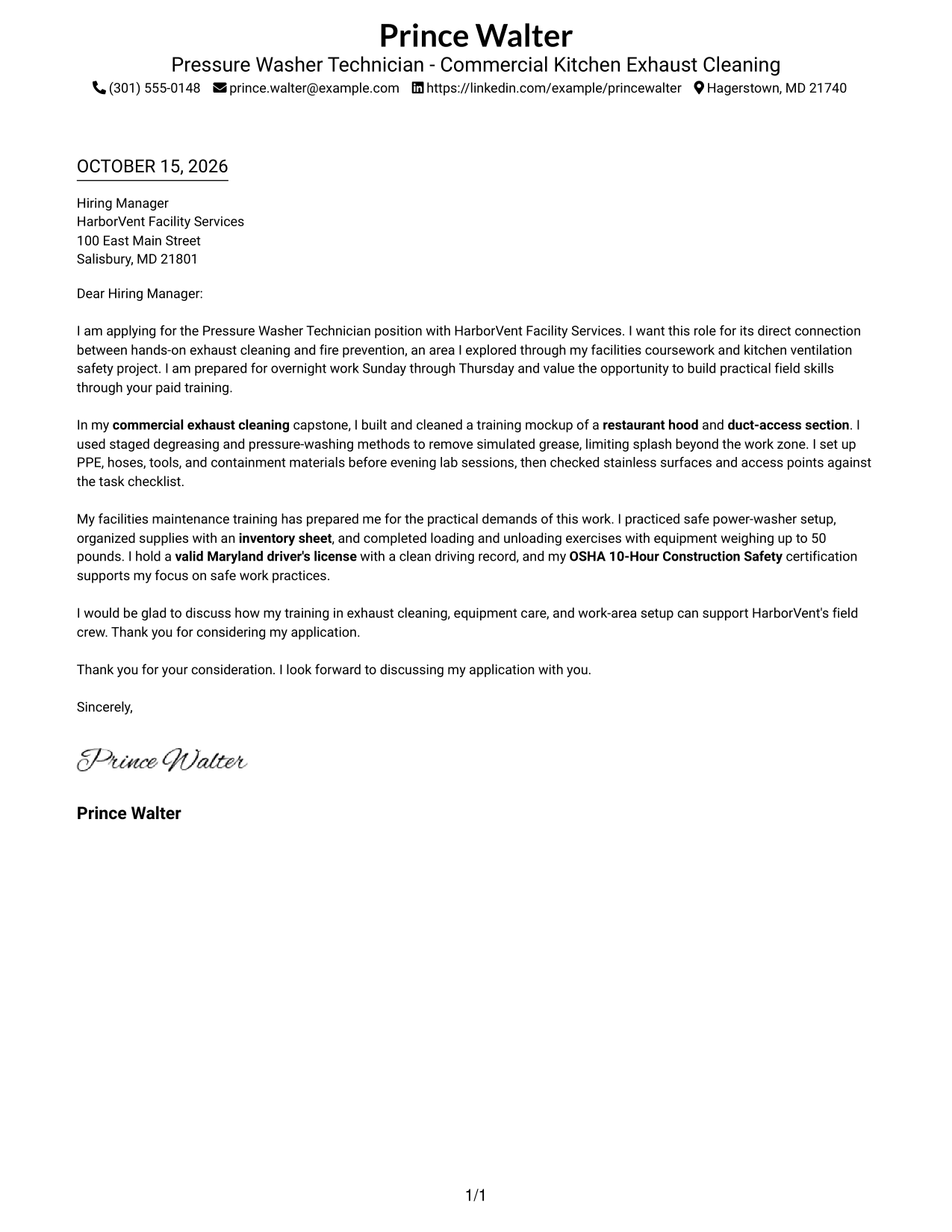 Cover letter example — page 1