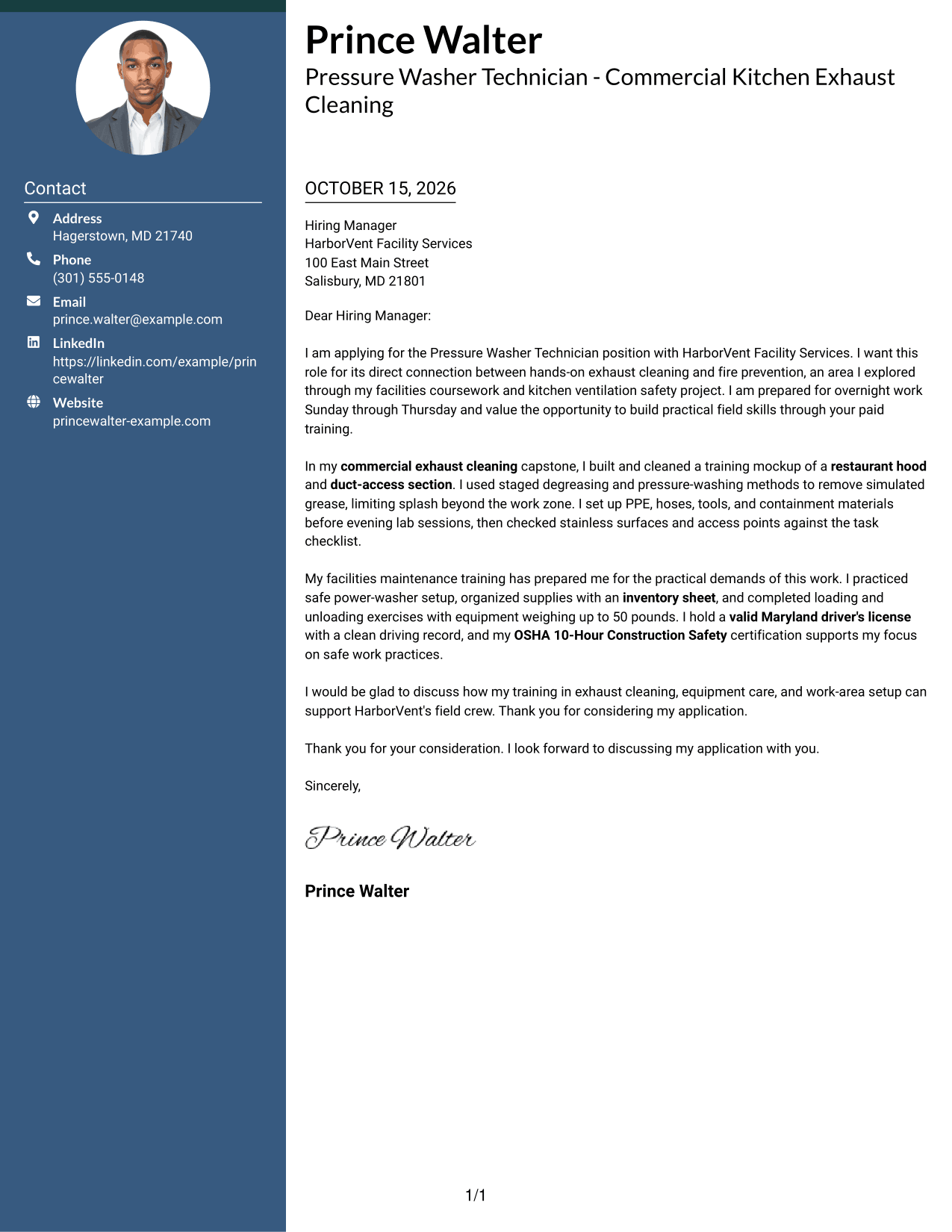 Cover letter example — page 1