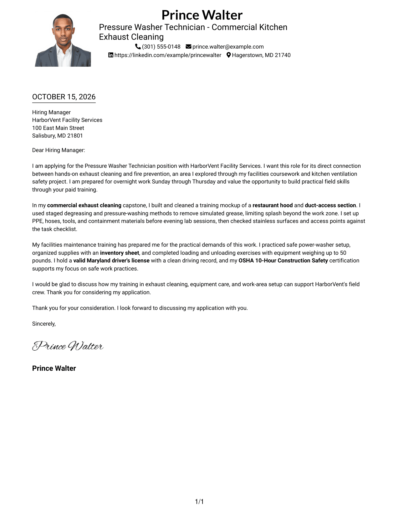 Cover letter example — page 1