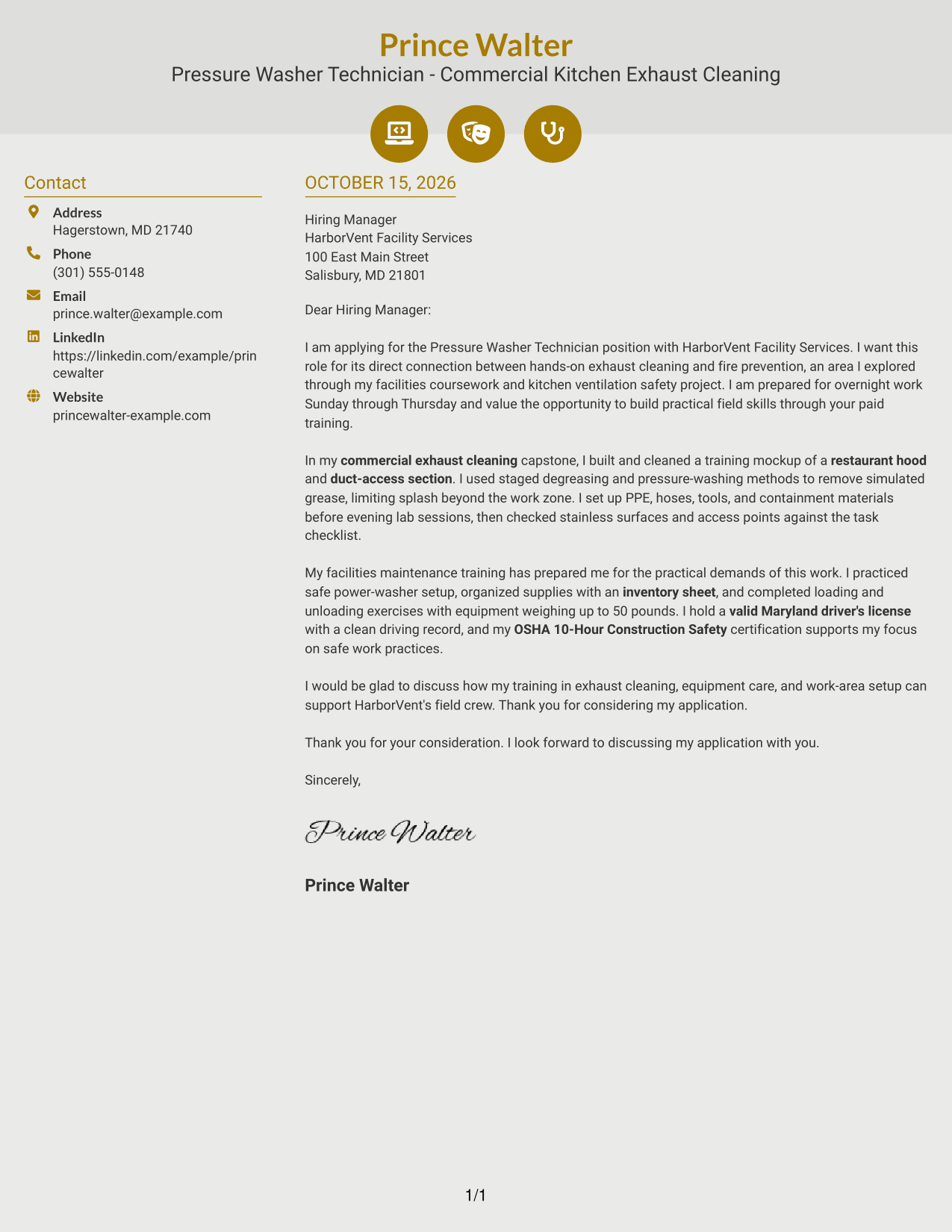 Cover letter example — page 1