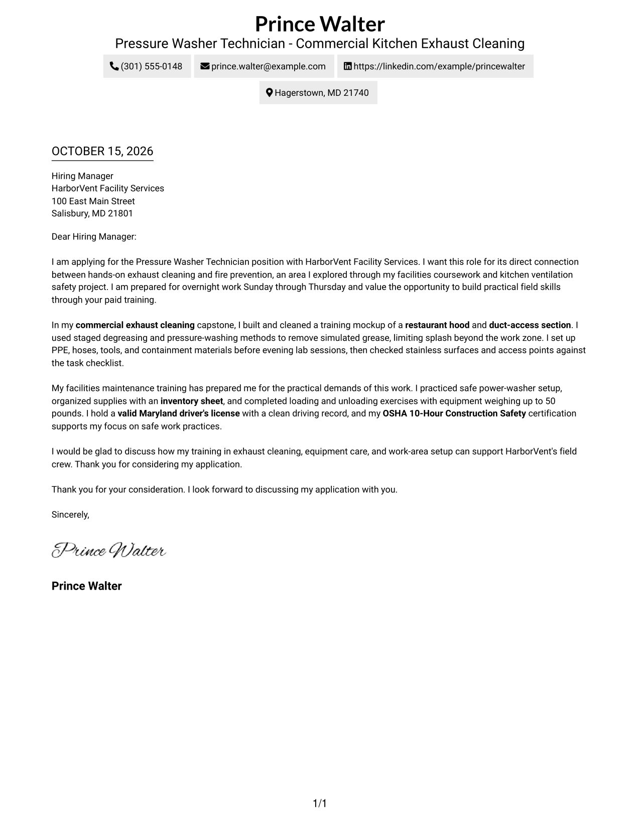 Cover letter example — page 1