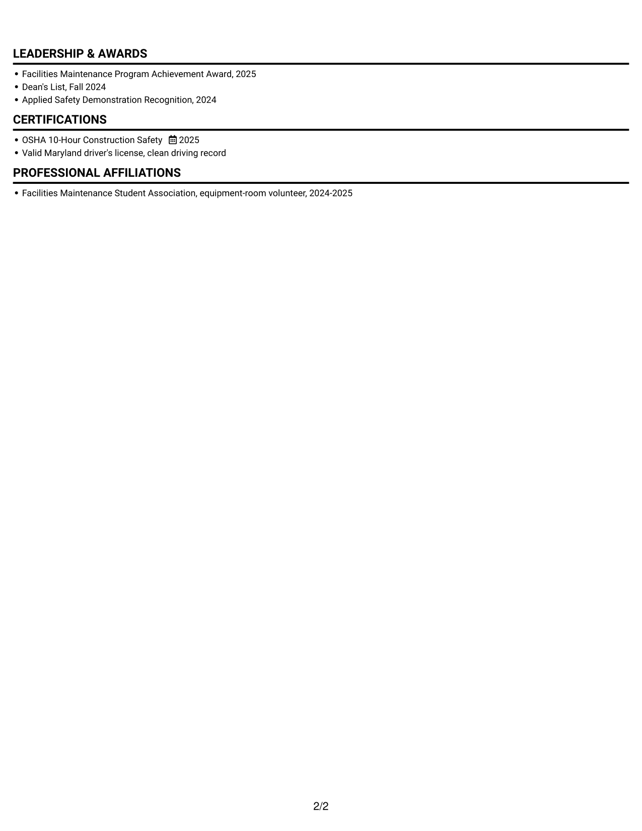 Resume example — page 2