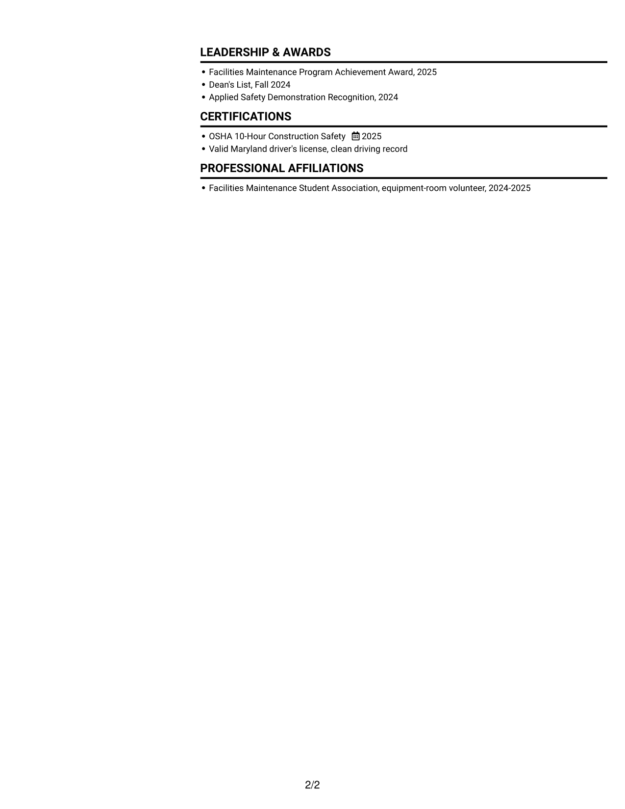 Resume example — page 2