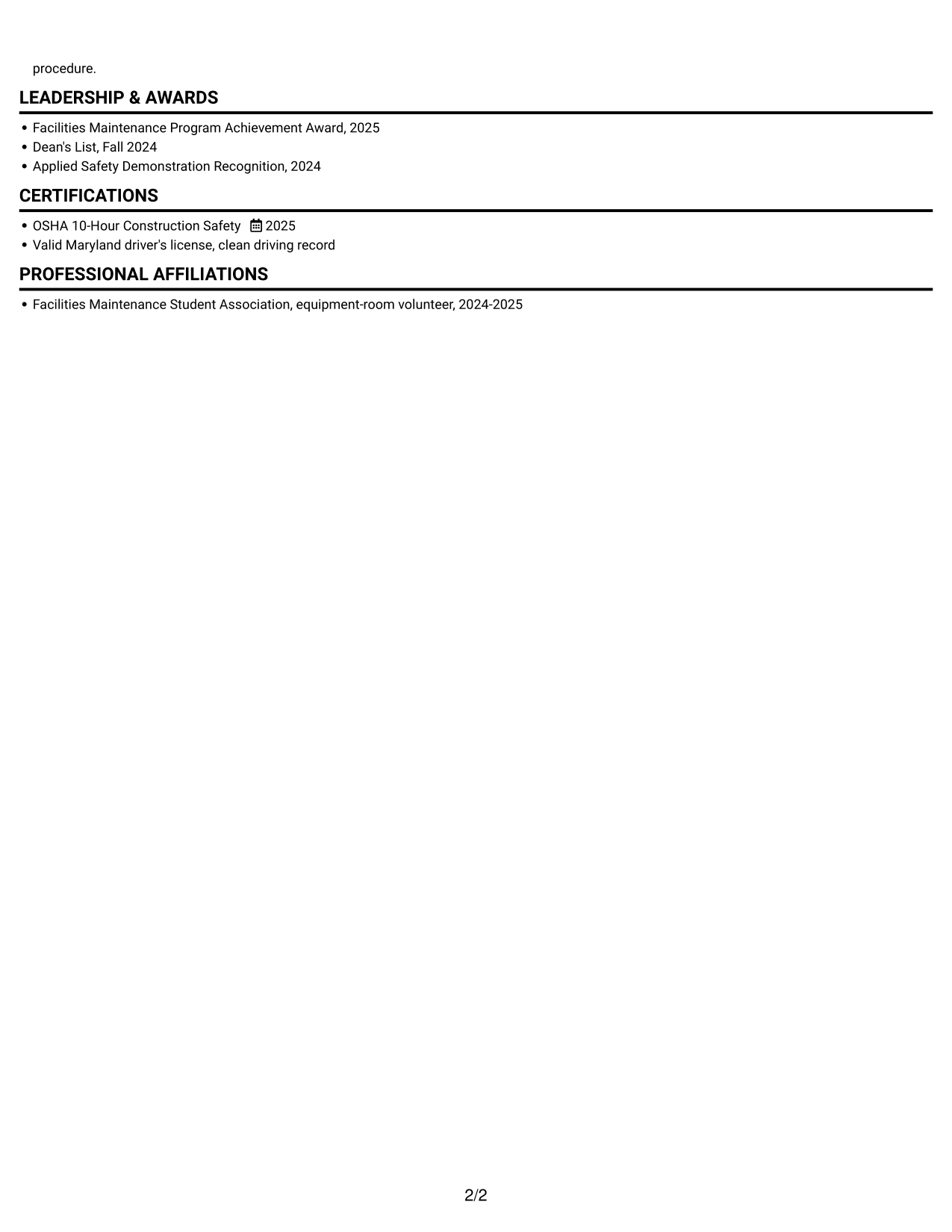 Resume example — page 2