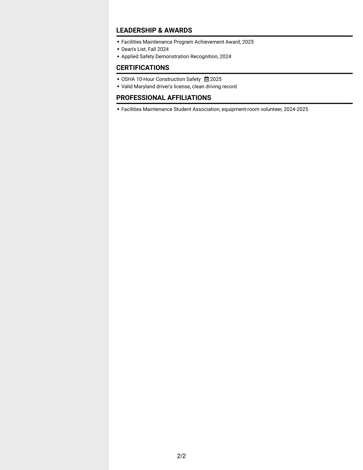 Resume example — page 2