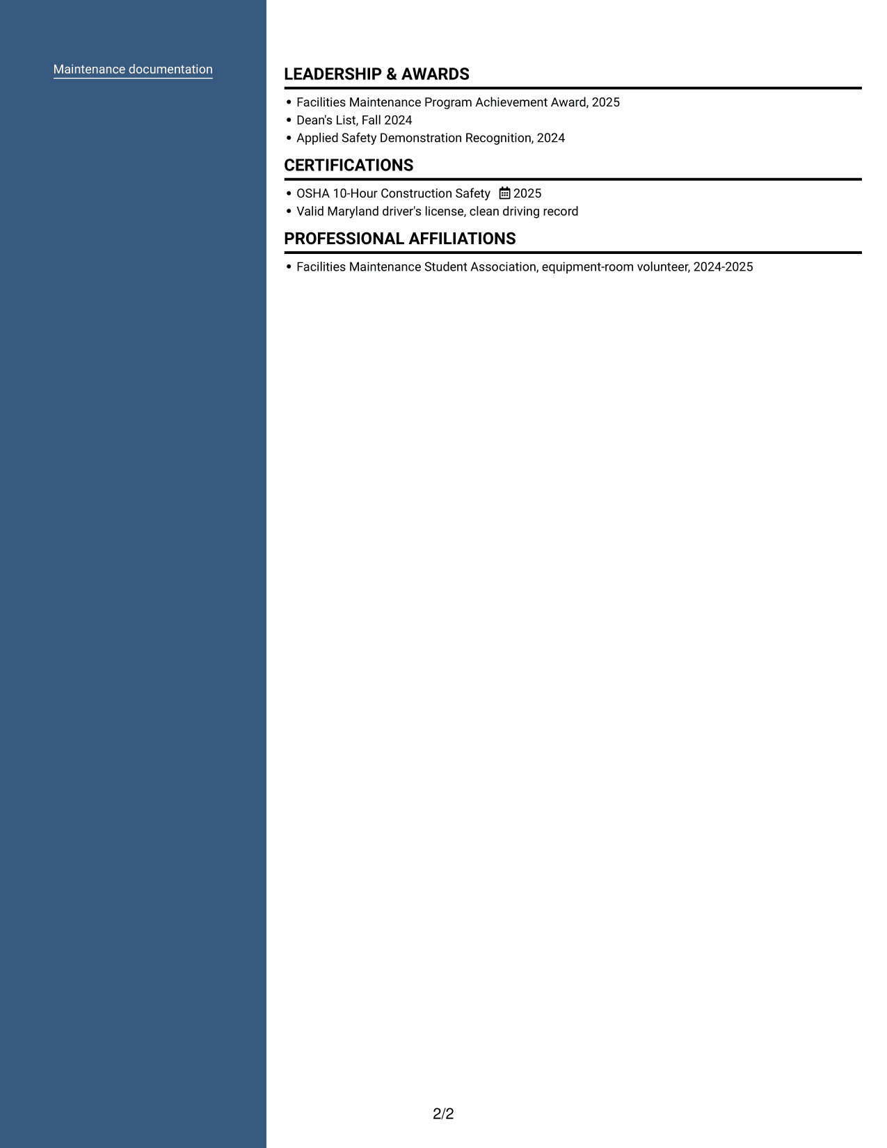 Resume example — page 2