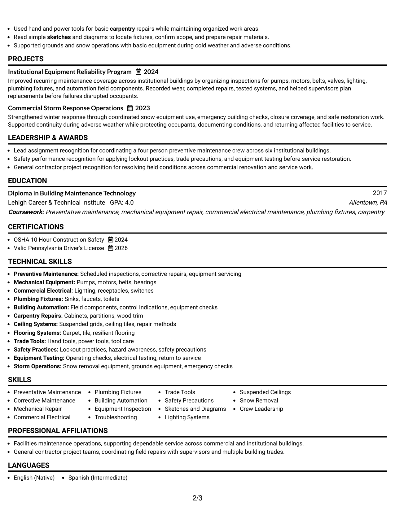 Resume Example Page 2