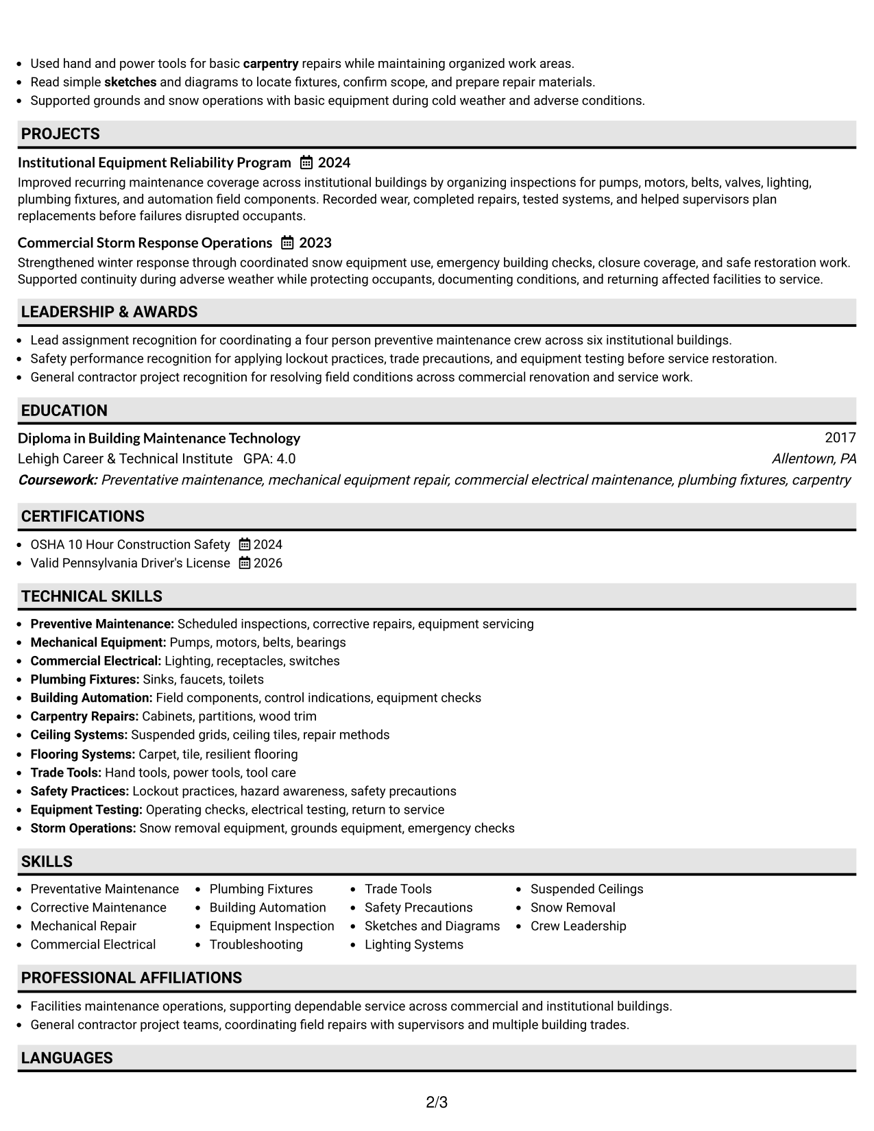 Resume Example Page 2