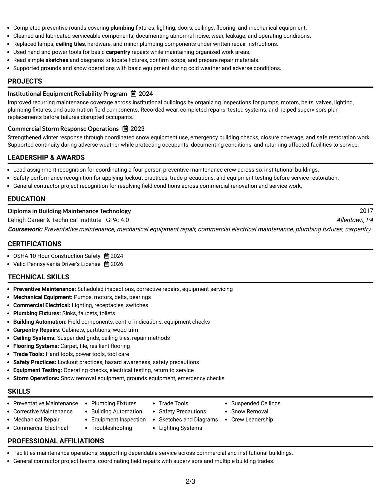 Resume Example Page 2