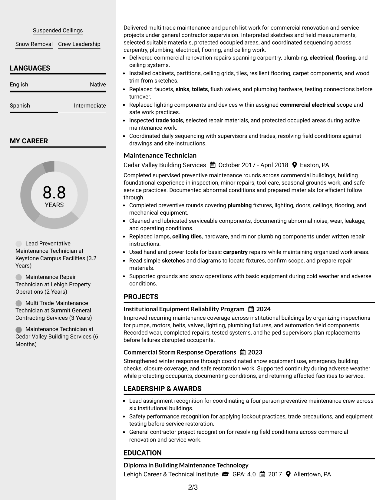 Resume Example Page 2