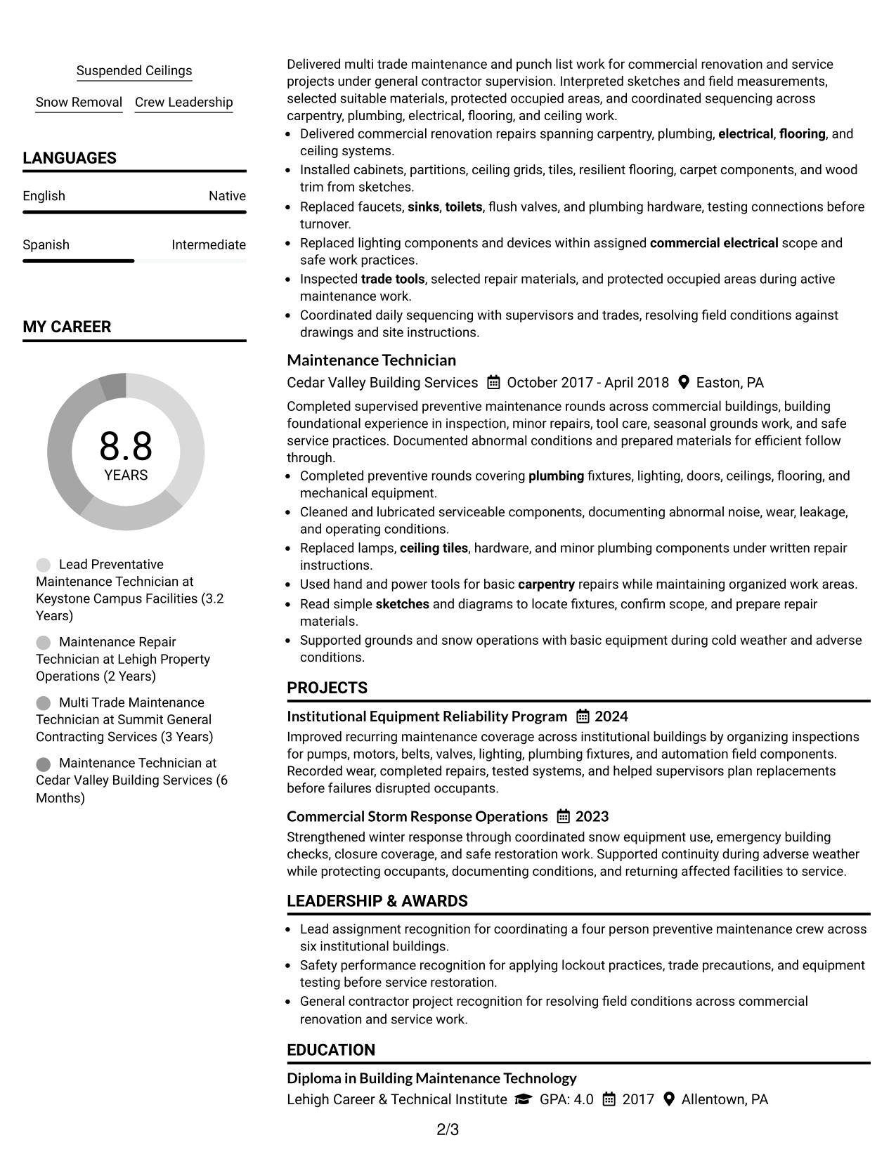 Resume Example Page 2