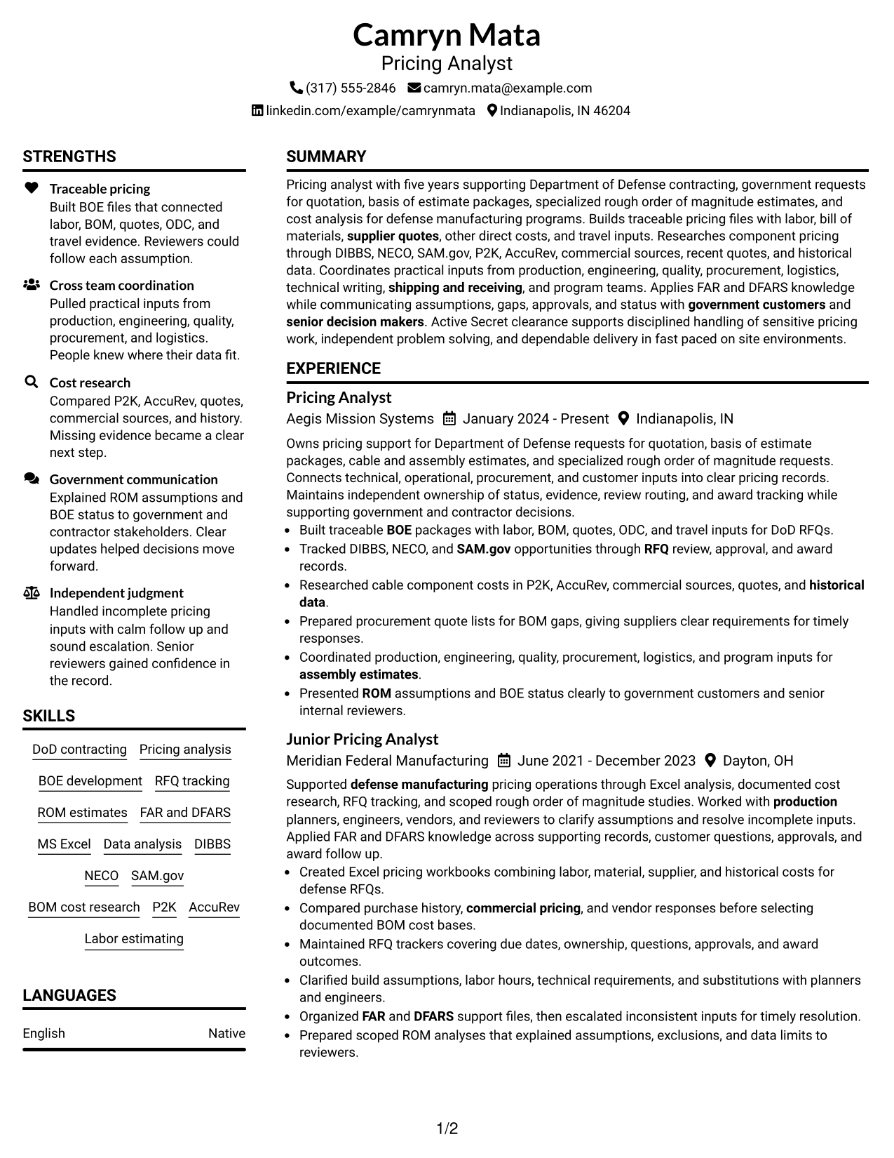 Resume Example Page 1