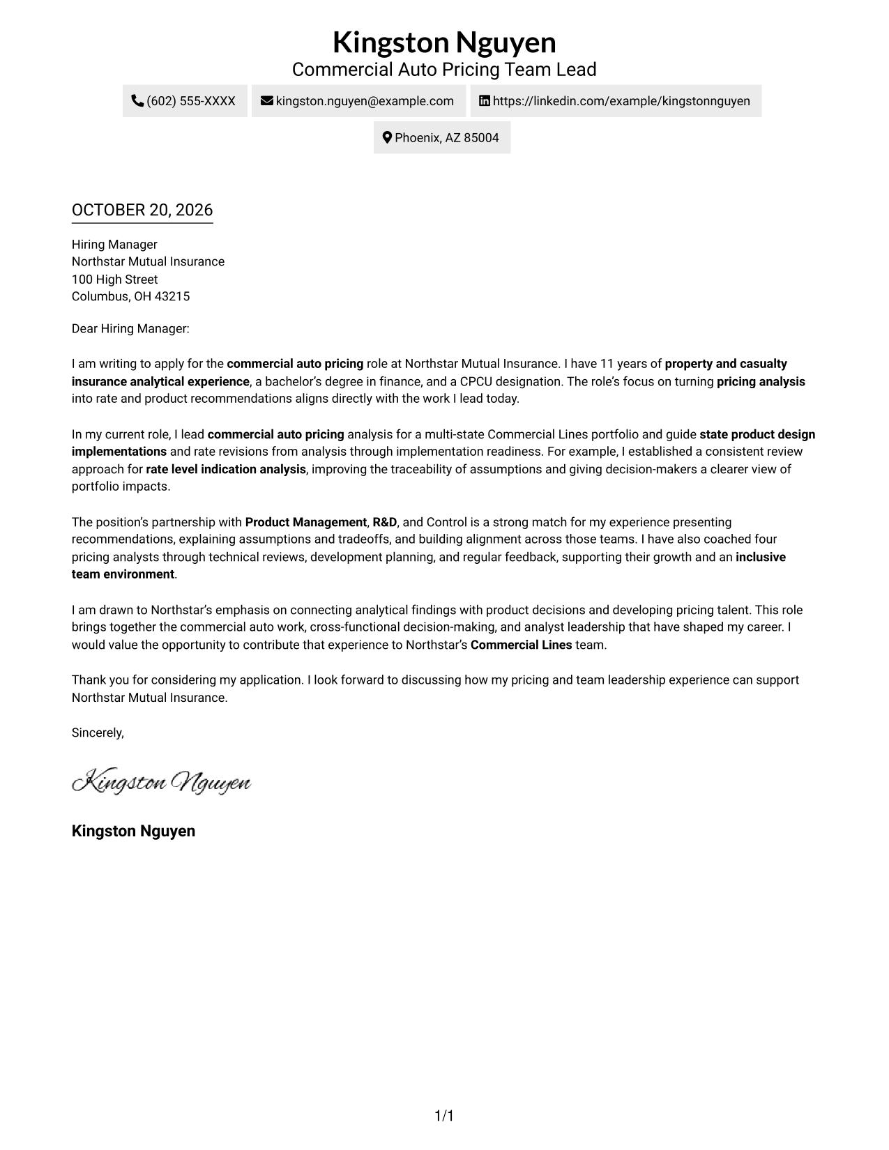 Cover letter example — page 1
