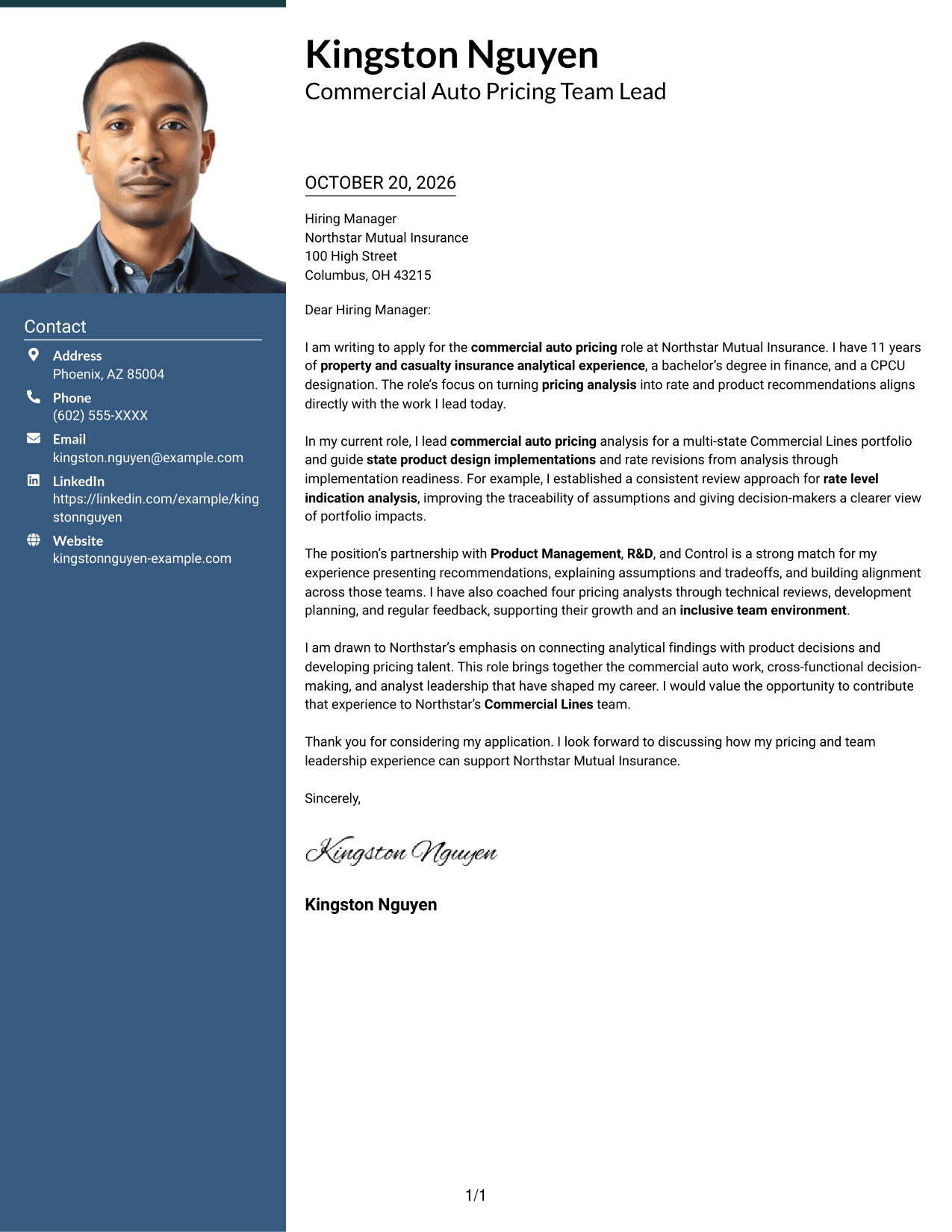 Cover letter example — page 1