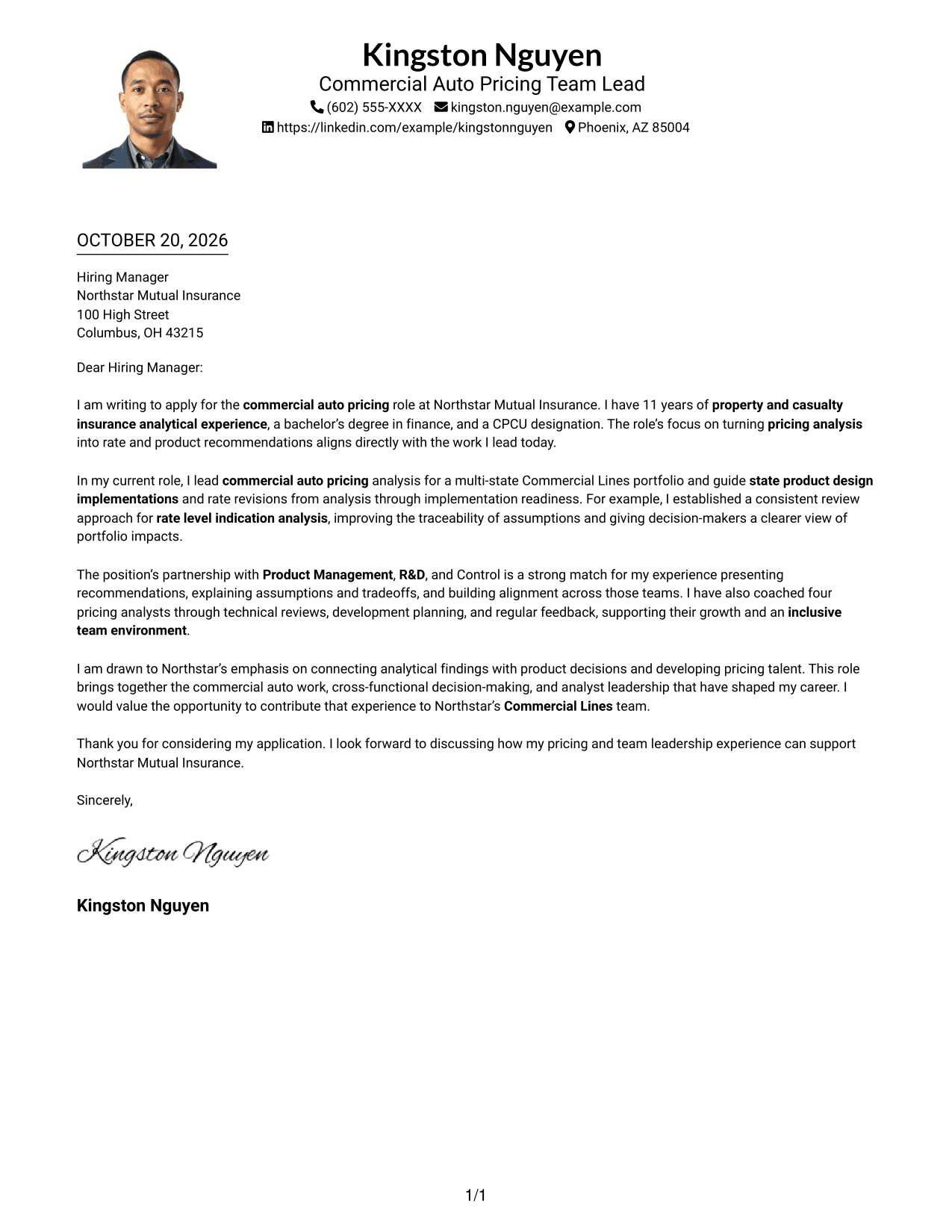 Cover letter example — page 1