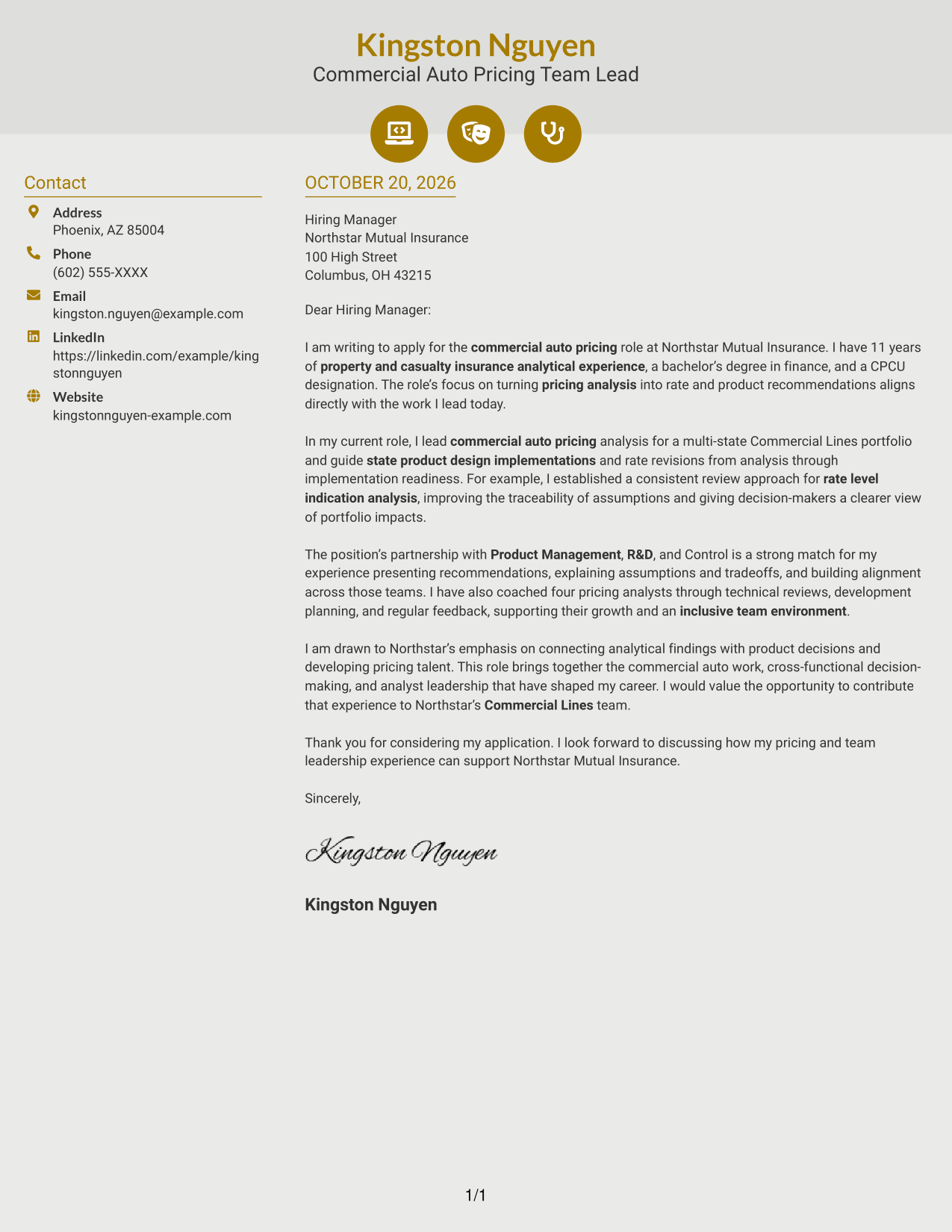 Cover letter example — page 1