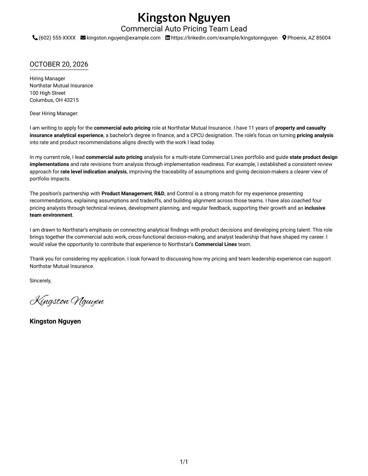 Cover letter example — page 1