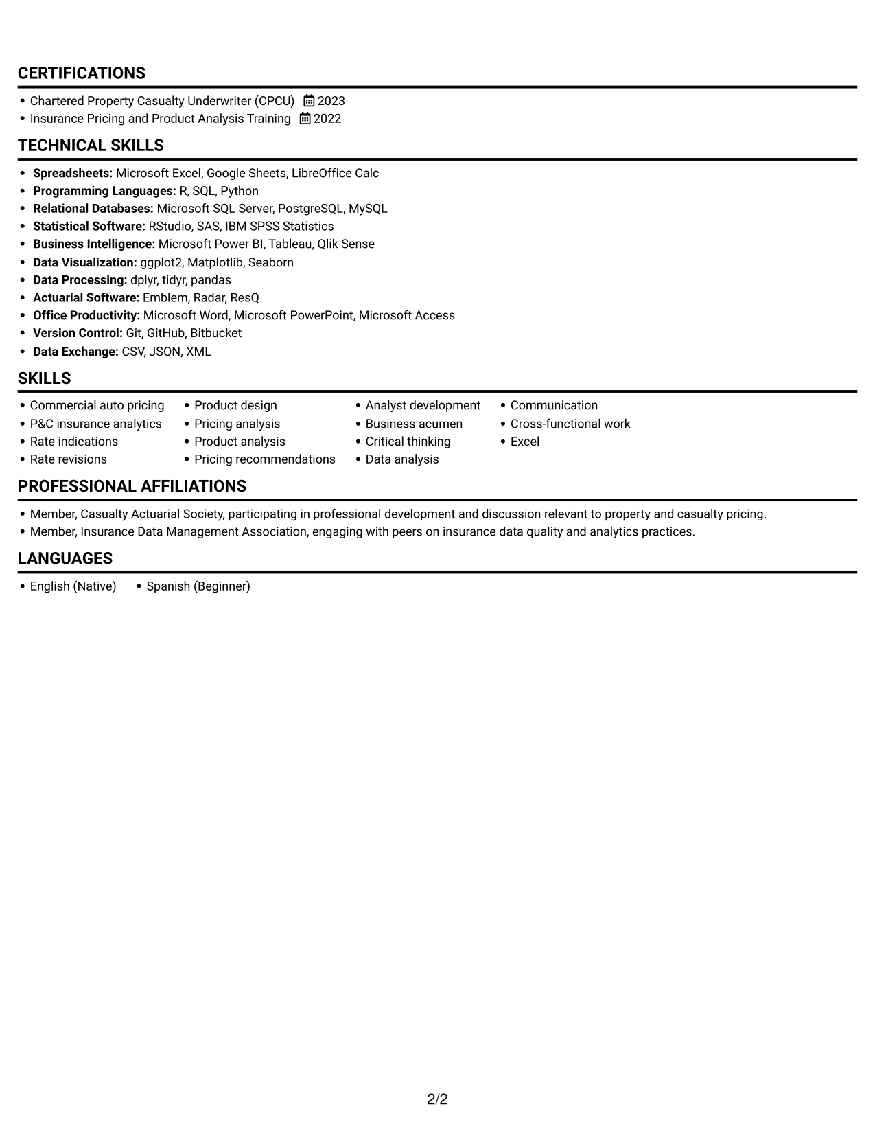 Resume example — page 2