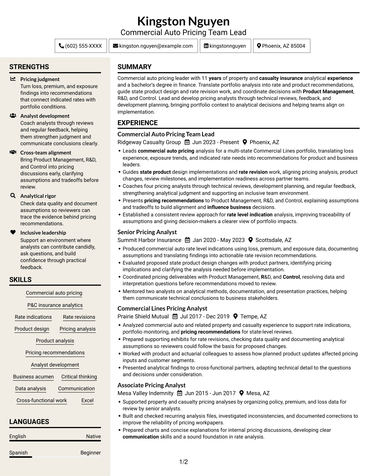 Resume example — page 1