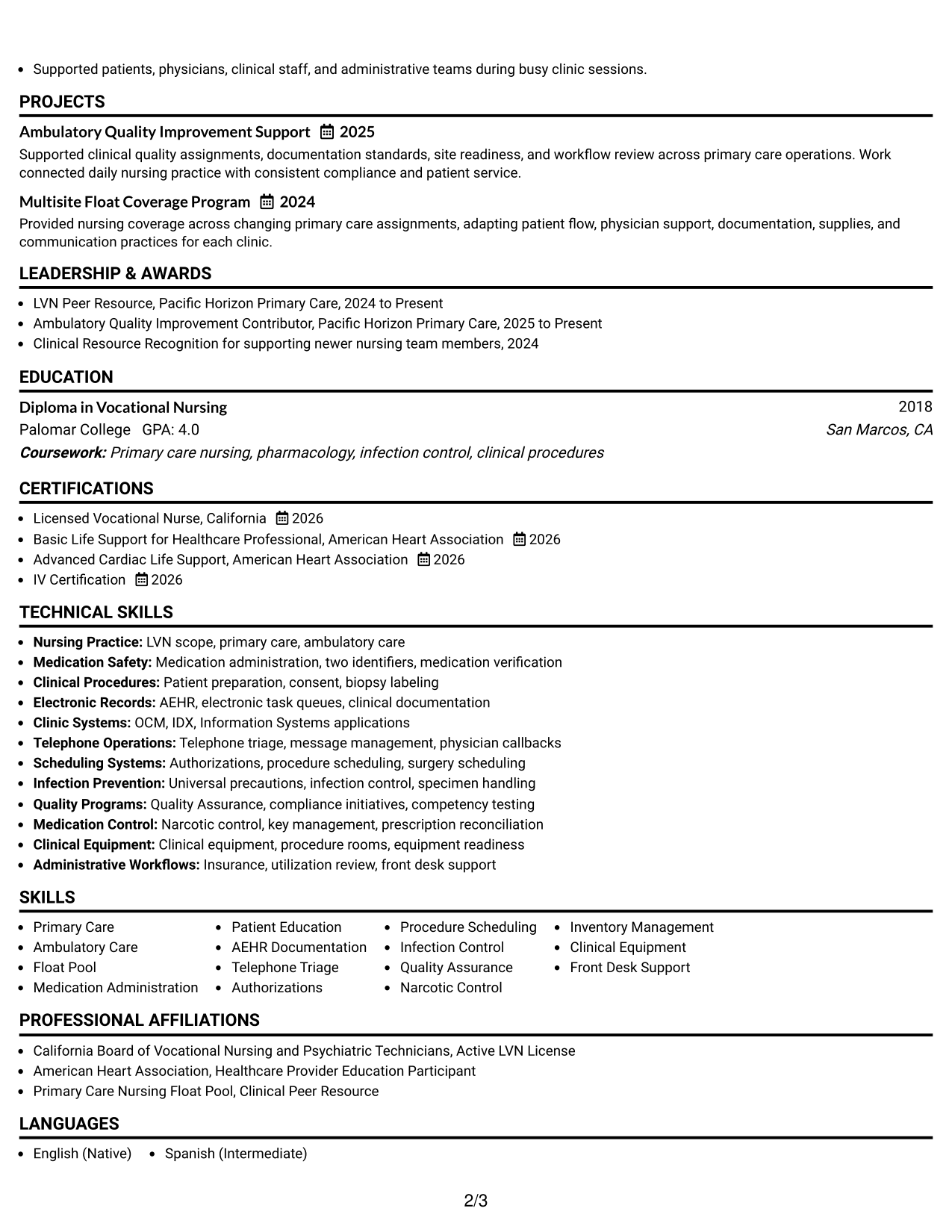 Resume Example Page 2