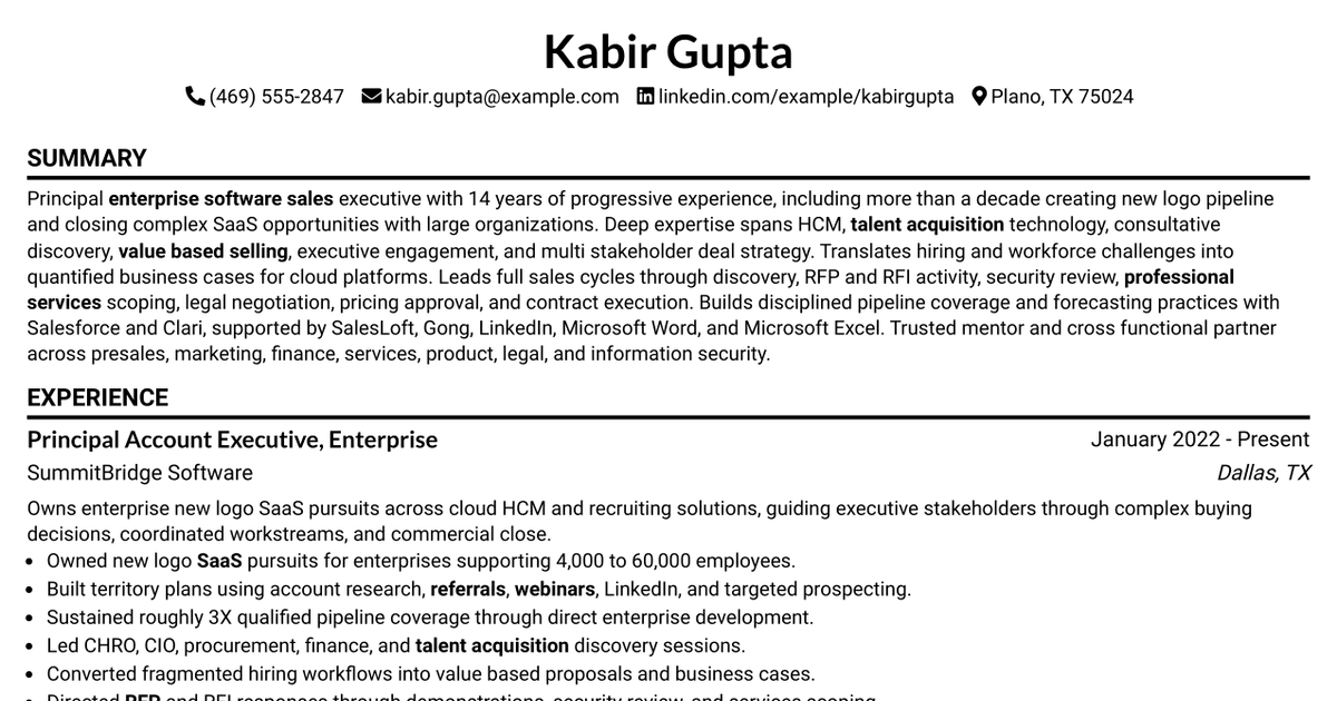 7 Principal Account Executive - Enterprise Resume Templates with Example