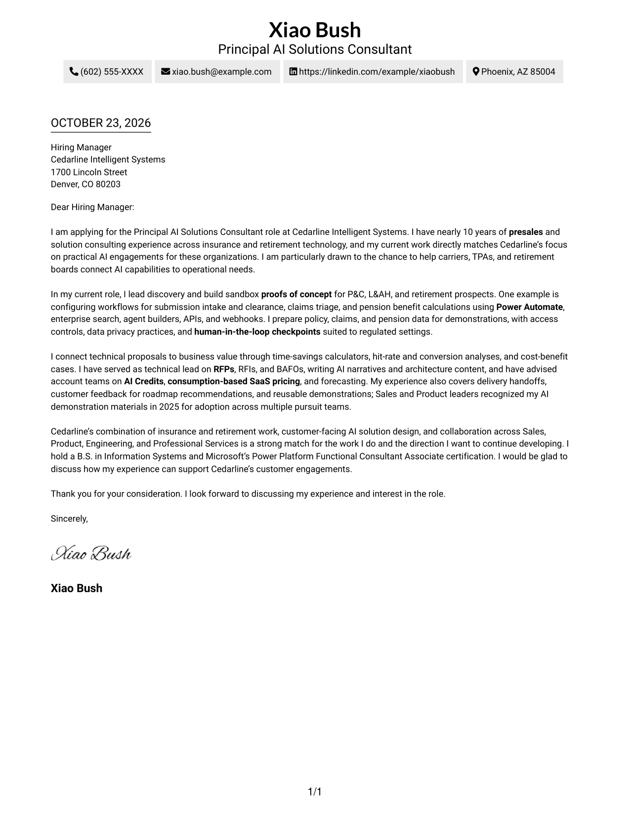 Cover letter example — page 1