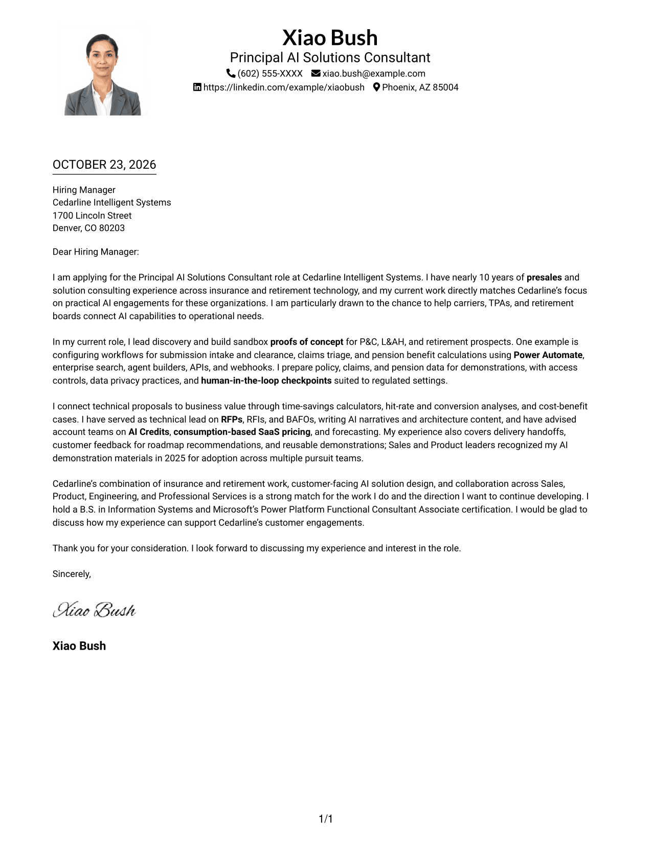 Cover letter example — page 1