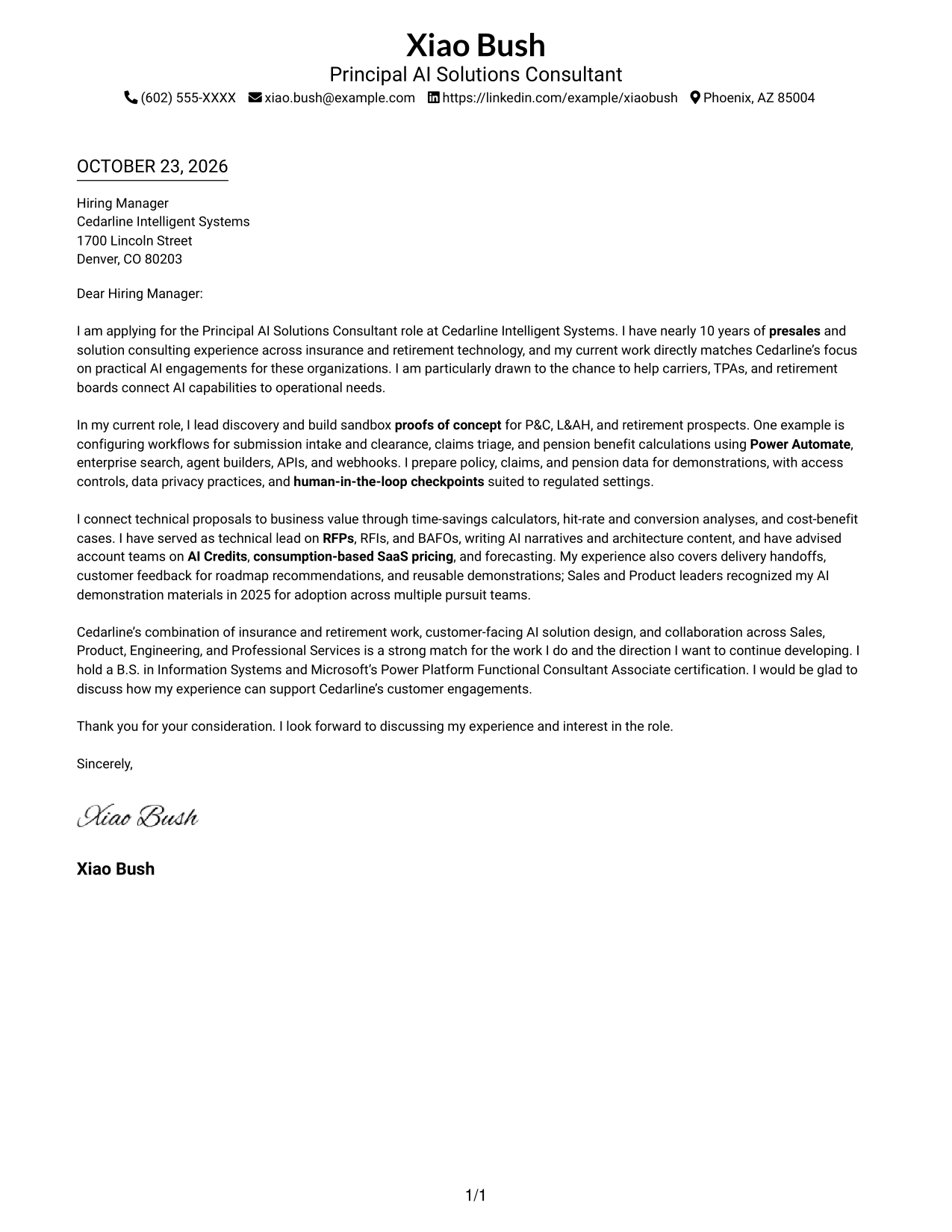 Cover letter example — page 1