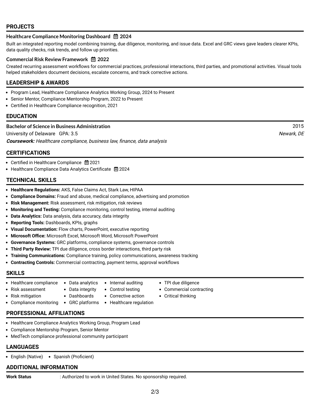 Resume Example Page 2