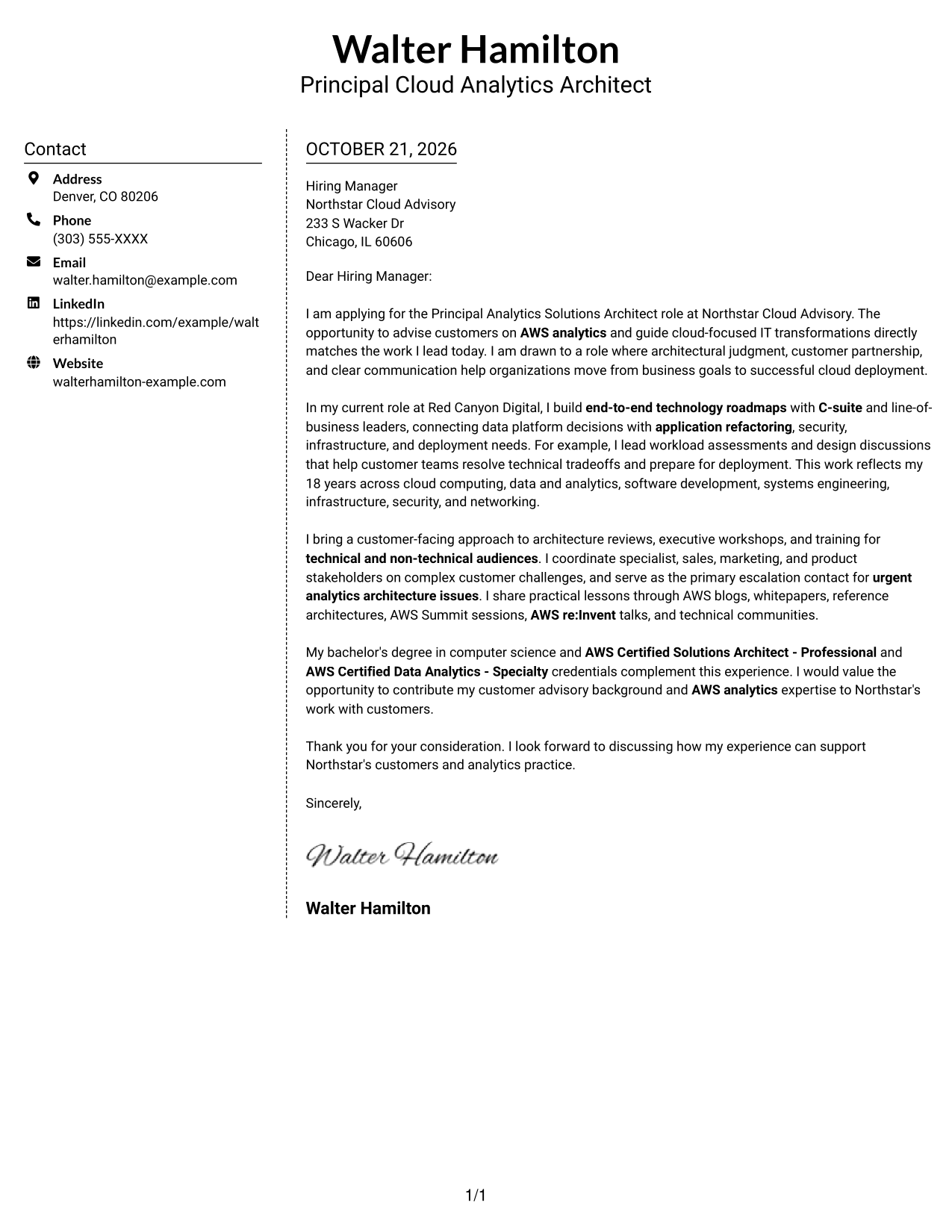 Cover letter example — page 1