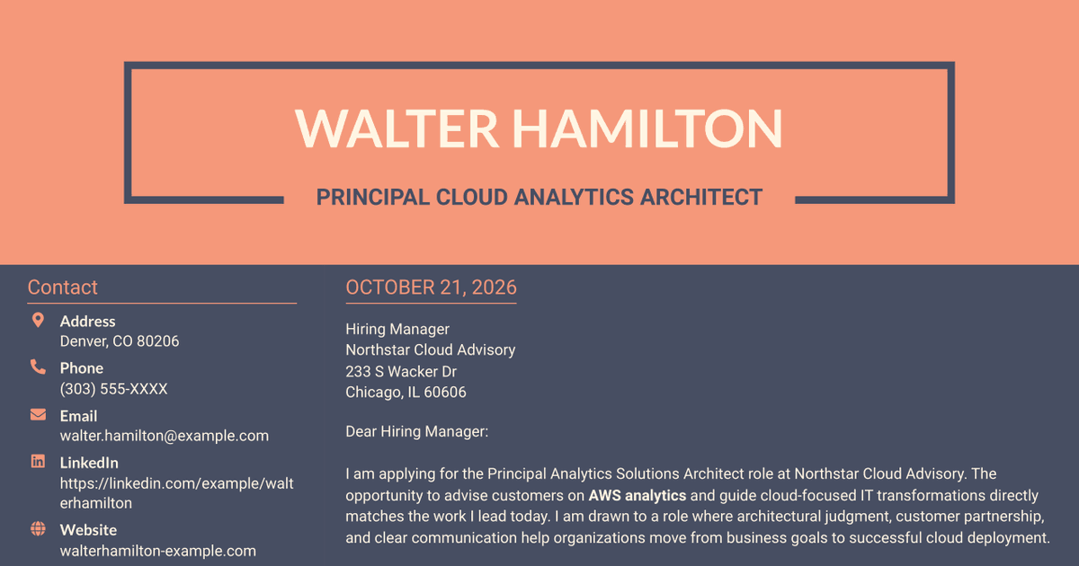 7 Principal Analytics Solutions Architect Cover Letter Templates with Example