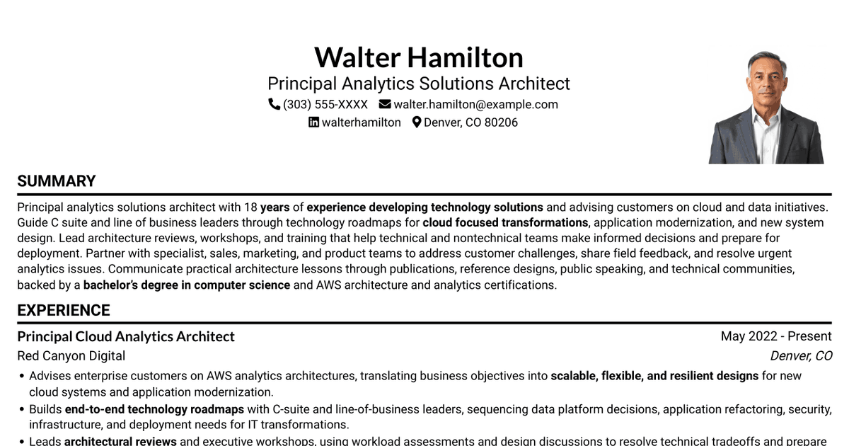 7 Principal Analytics Solutions Architect Resume Templates with Example