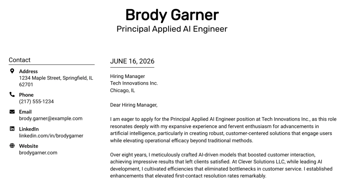 30+ Principal Applied AI Engineer Cover Letter Templates with Example 2026