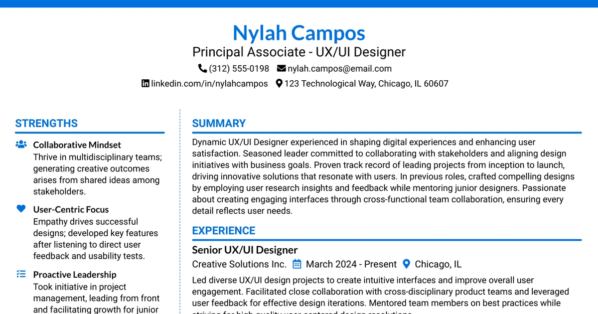 33 Principal Associate - UX/UI Designer Resume Templates with Example 2026 (ATS-Optimized)