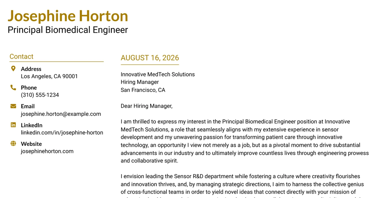 30+ Principal Biomedical Engineer Cover Letter Templates with Example 2026