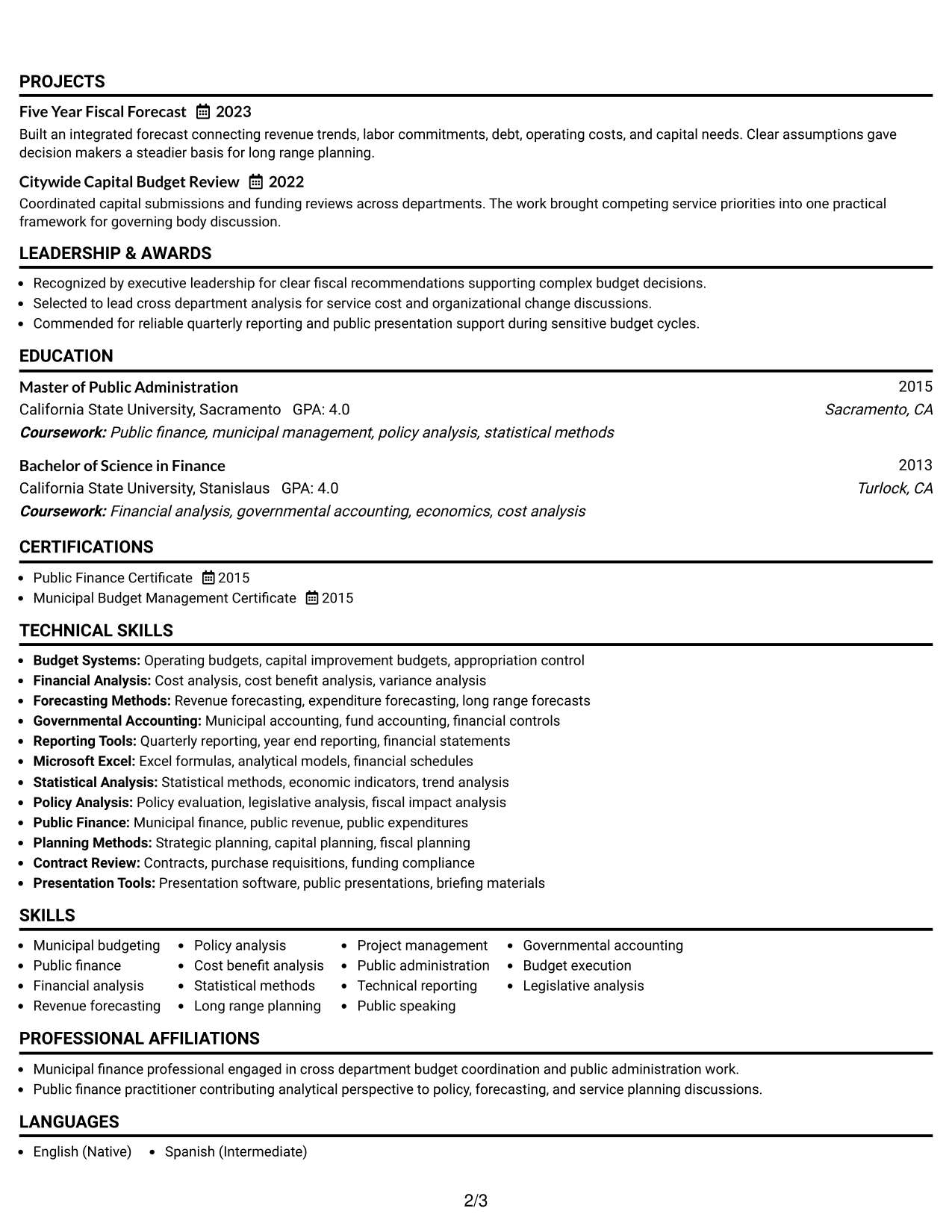 Resume Example Page 2