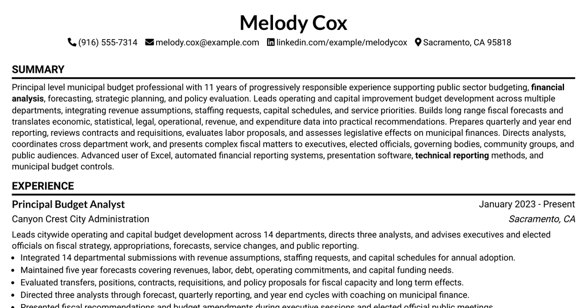 7 Principal Budget Analyst Resume Templates with Example