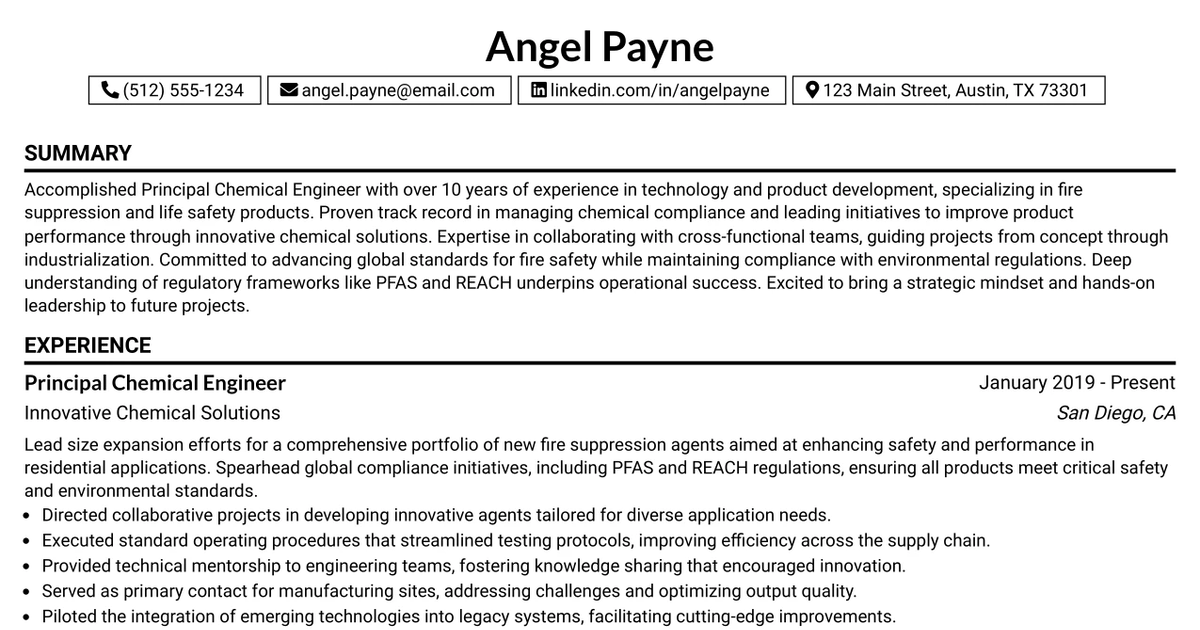 33 Principal Chemical Engineer Resume Templates with Example 2026 (ATS-Optimized)