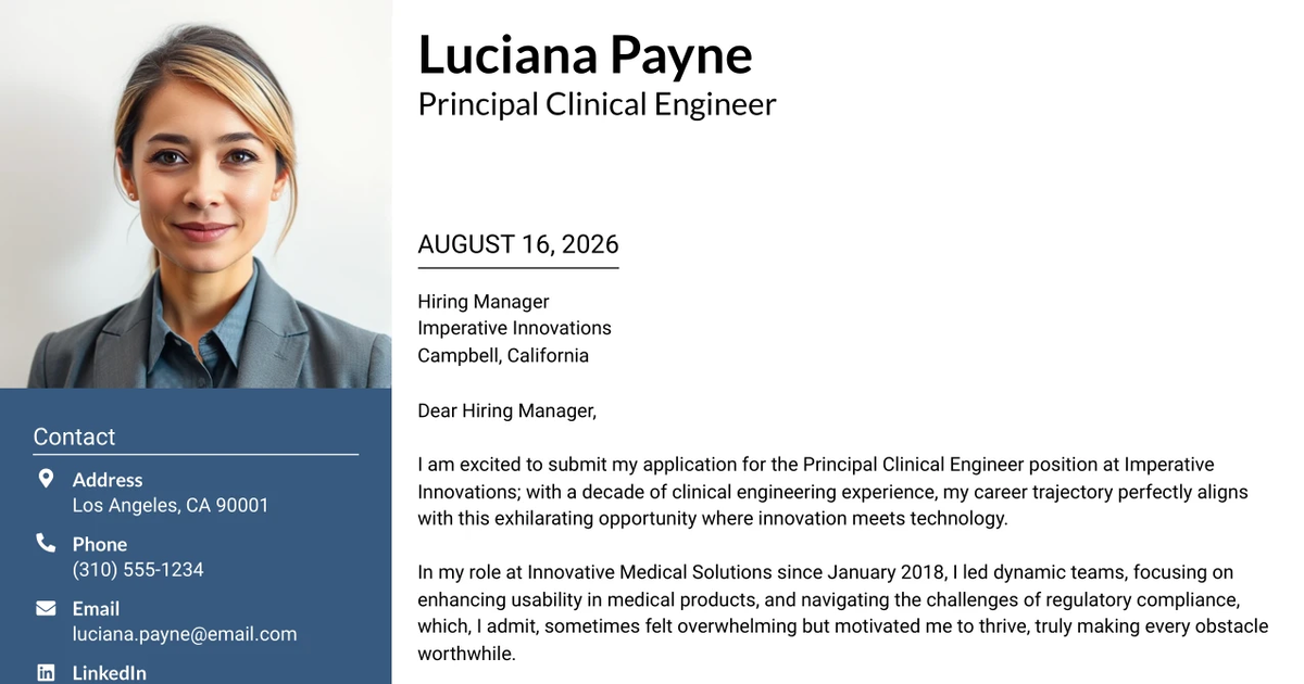 30+ Principal Clinical Engineer Cover Letter Templates with Example 2026