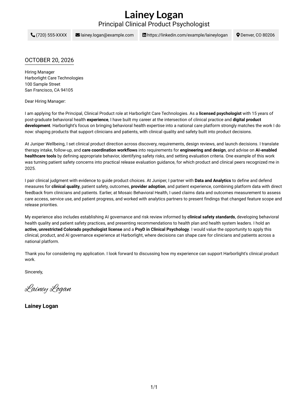 Cover letter example — page 1