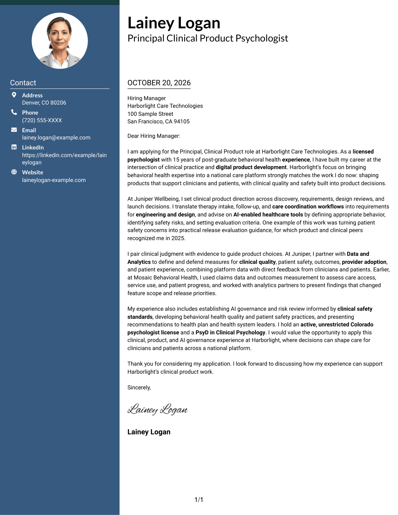 Cover letter example — page 1