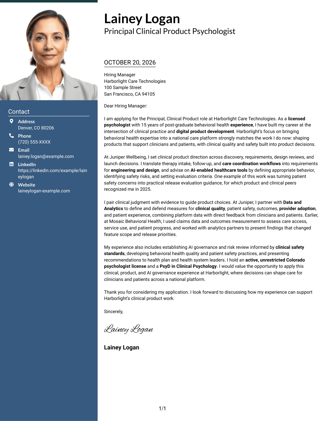 Cover letter example — page 1