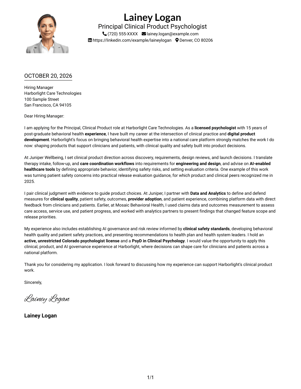 Cover letter example — page 1