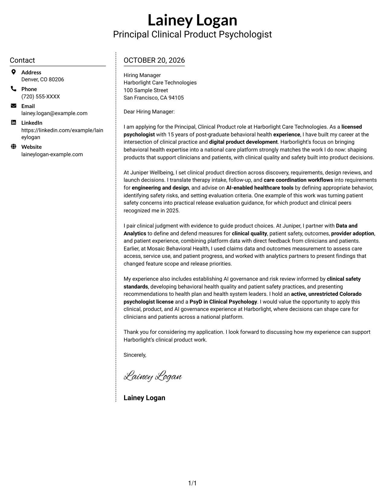 Cover letter example — page 1