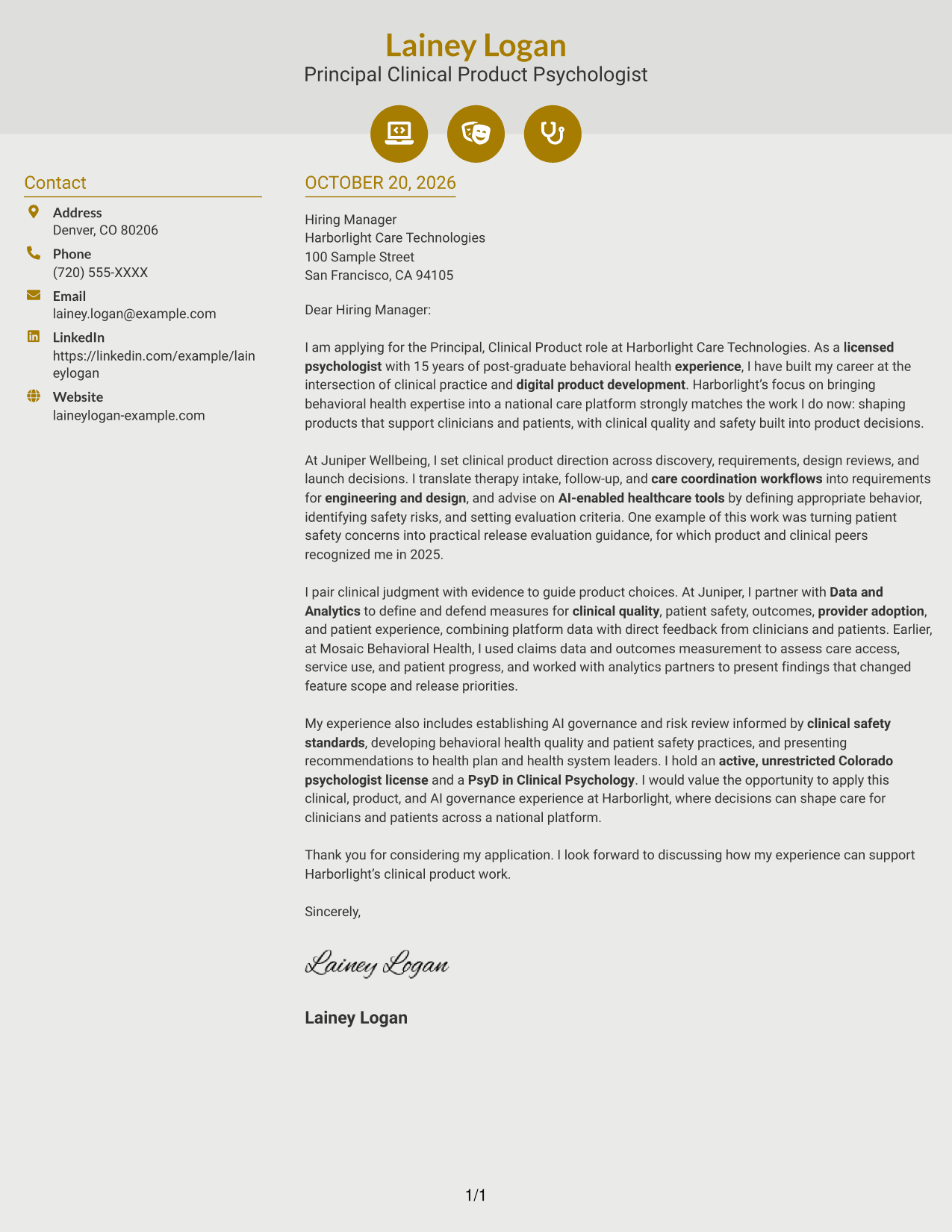 Cover letter example — page 1