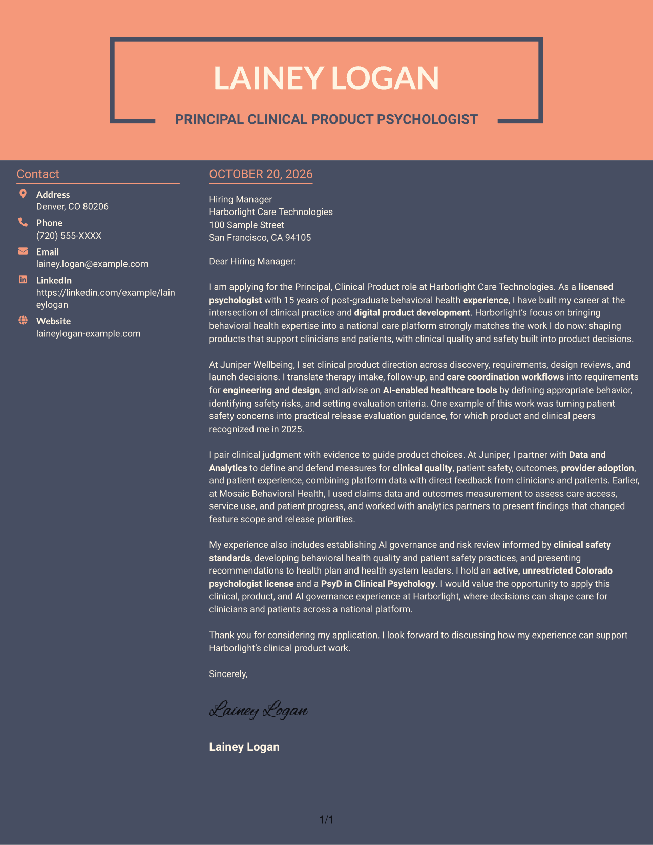 Cover letter example — page 1