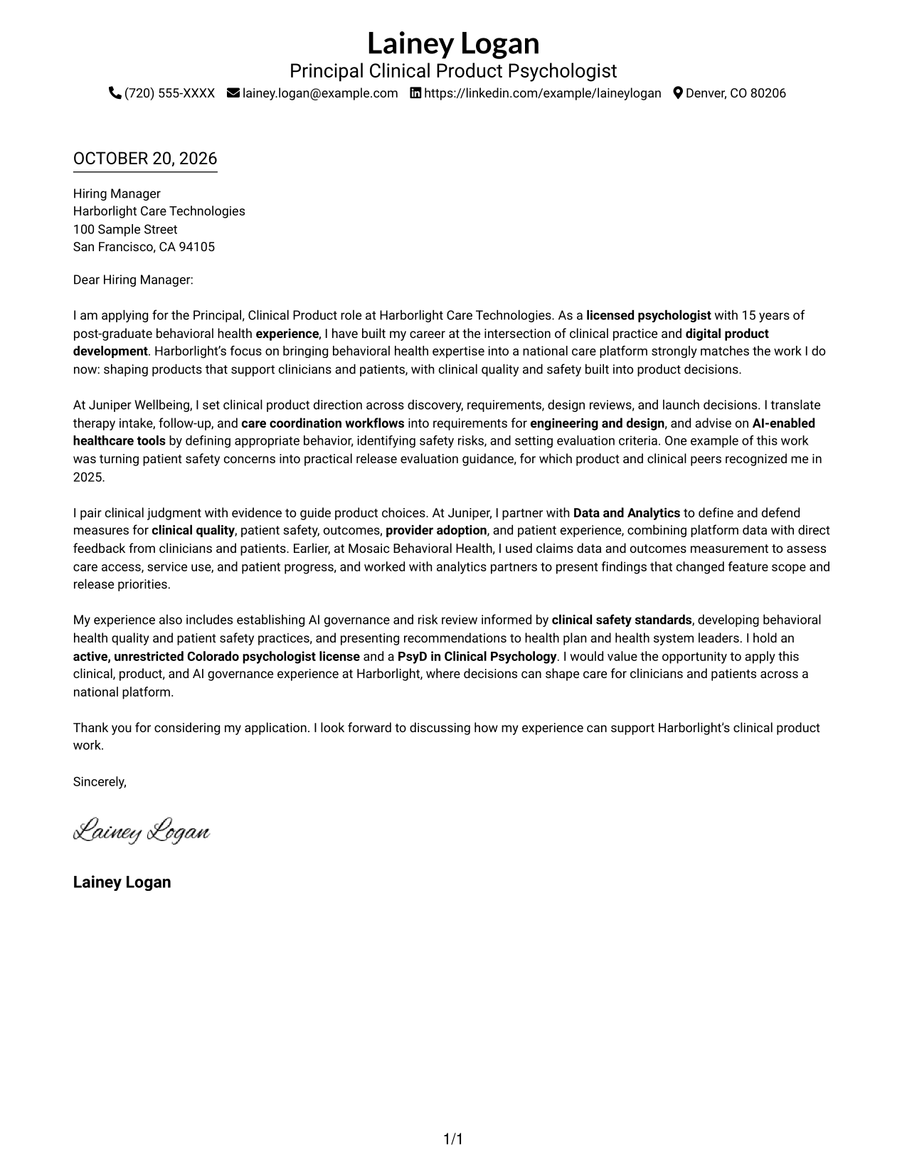 Cover letter example — page 1